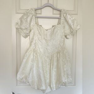 Lulu’s Princess Aesthetic Ivory Floral Jacquard Bubble-Hem Romper SIZE M